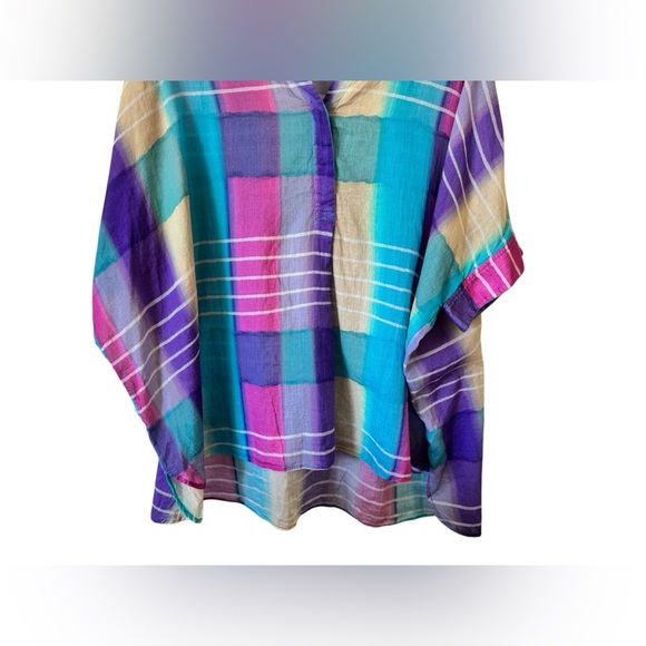 Soft Surroundings Blouse Tunic Top Painterly Plaid Shirt Multicolor Womens M - Picture 5 of 14